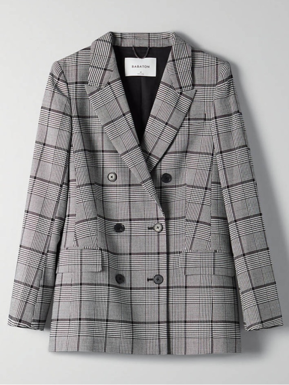 Aritzia Wilfred Samuel Double-Breasted Gray Plaid Blazer black and white size 4
